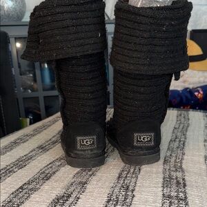 UGG Black Knit Fold-Over Boots COZY, Cottage, slip on, casual, girlhoodcore, sz6